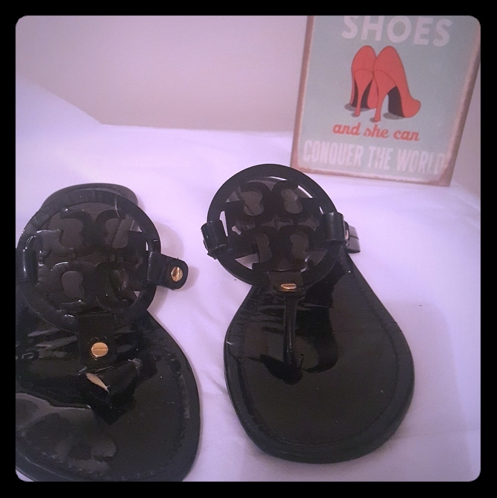 Tory Burch Black Patent Slides